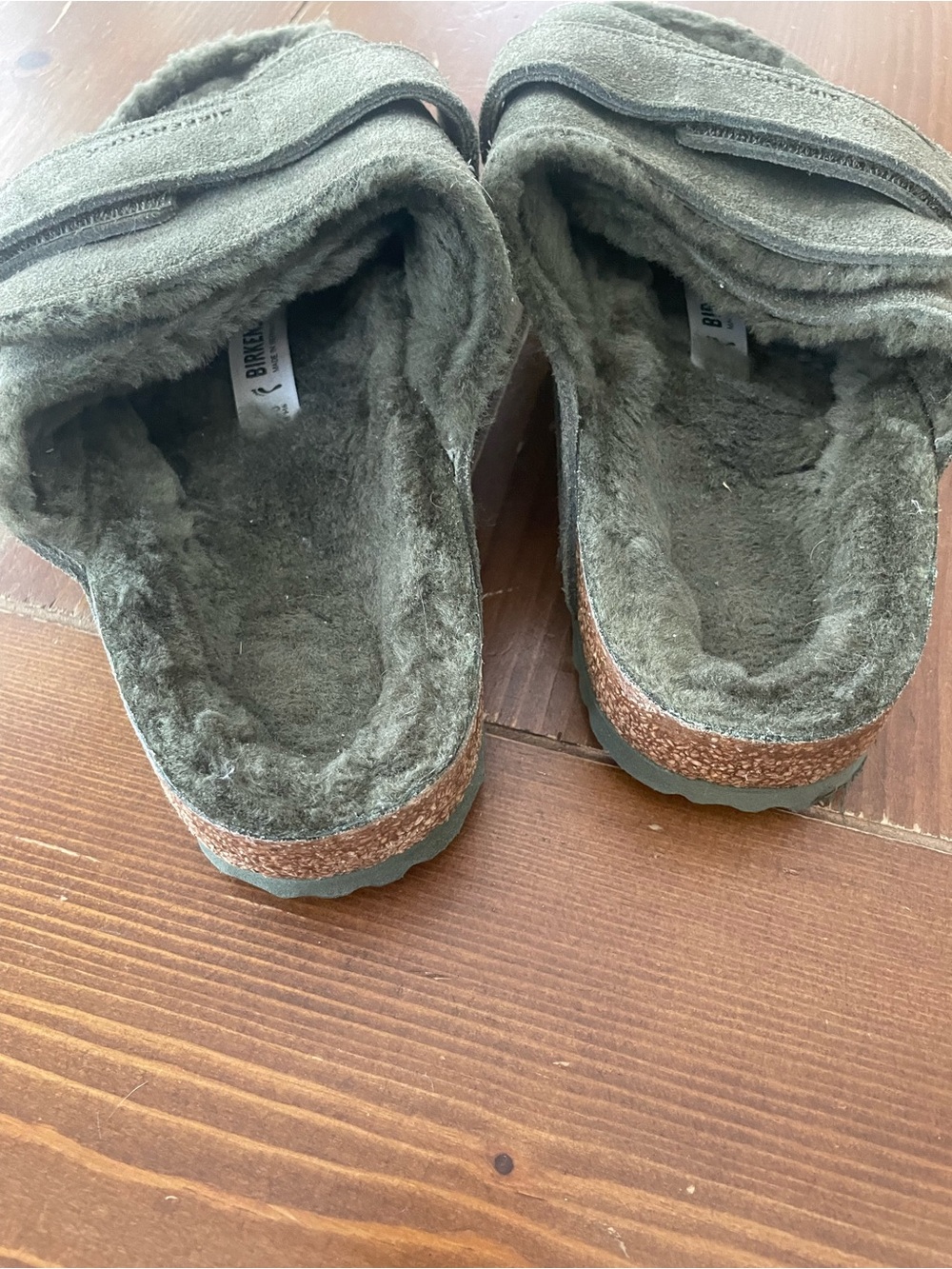 Birkenstock Olive Green Plush Slide Sandals with Adjustable Straps NWOT - Picture 2 of 6